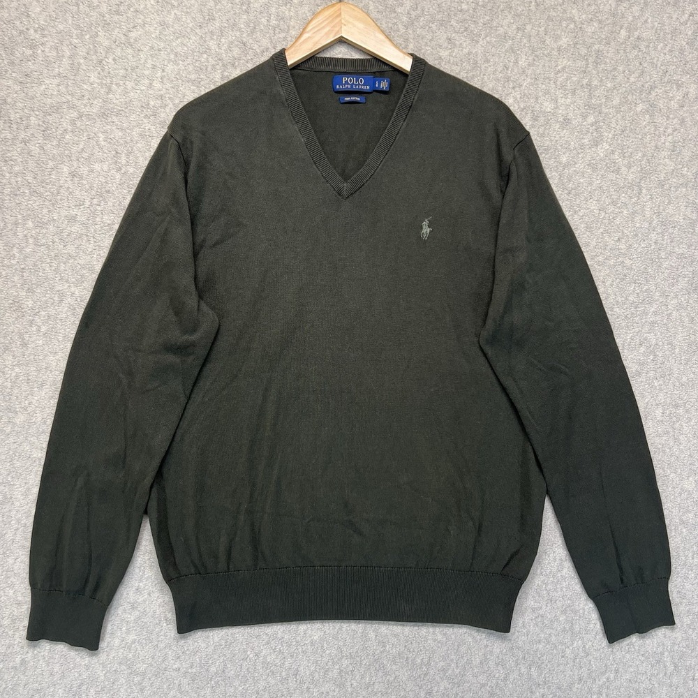 Polo Ralph Lauren Pima Cotton V Neck Sweater Olive Green Men's Large